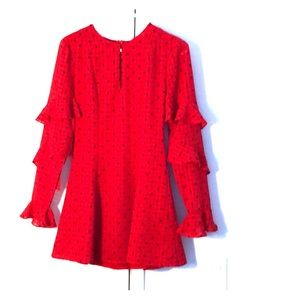 Red polka dot mini dress with tiered sleeves